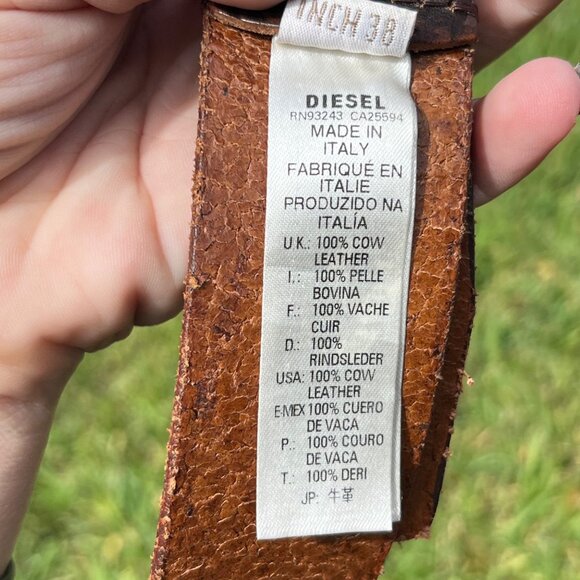 Diesel 1978 Metal Logo Buckle Designer Cow Leather Belt Size 38 - Picture 6 of 10